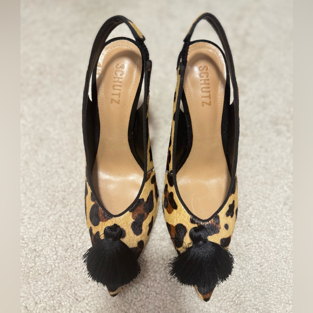 SCHUTZ Pointed Toe Leopard Print Heels